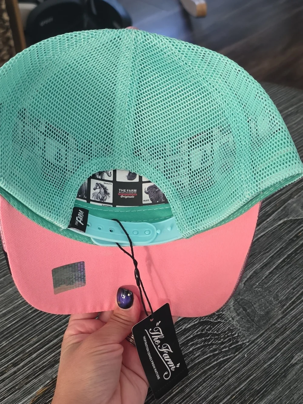 The Farm Flamingo Patch Trucker Hat - Pink & Mint Satin
